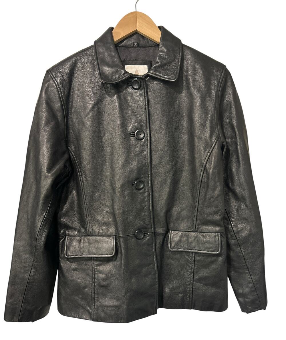Avanti Genuine Leather Jacket Black Y2K Button Front Tailored Blazer Womens LG